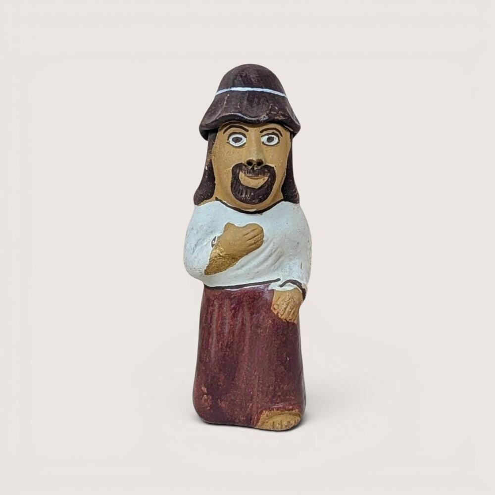 Vintage Hand Painted Clay Man Whistle Ocarina Figurine Folk Art 6" Unique